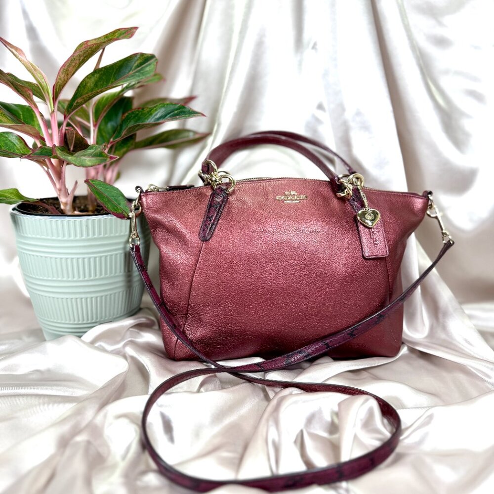 Coach Small Kelsey Satchel – Metallic Cherry with Exotic Trim (Style No. F55514)